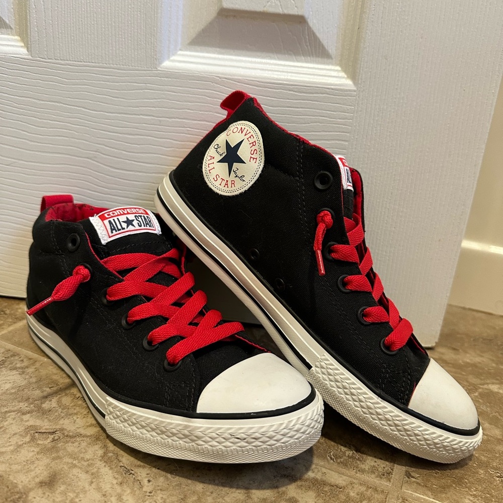Converse Black and Red High-Tops with White Soles